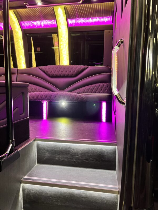23 Passenger Limo Bus With Surround Seats. 23 passenger limo bus entrance.