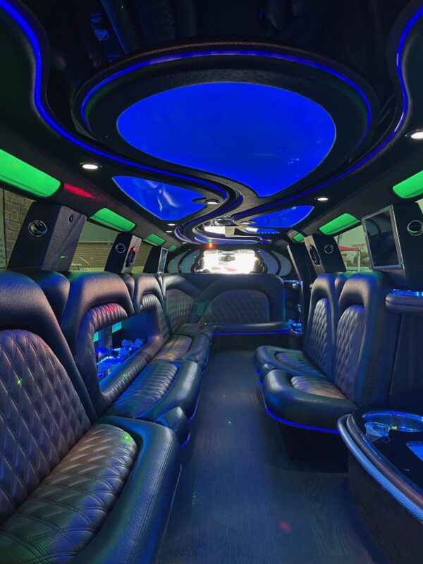 Inside Cadillac Escalade Stretch Limousine. It Has A Exhilarating Light Show. 